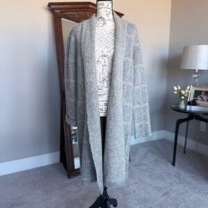 EILEEN FISHER Soft Gray Long Knit Cardigan — Size SP — Plaid